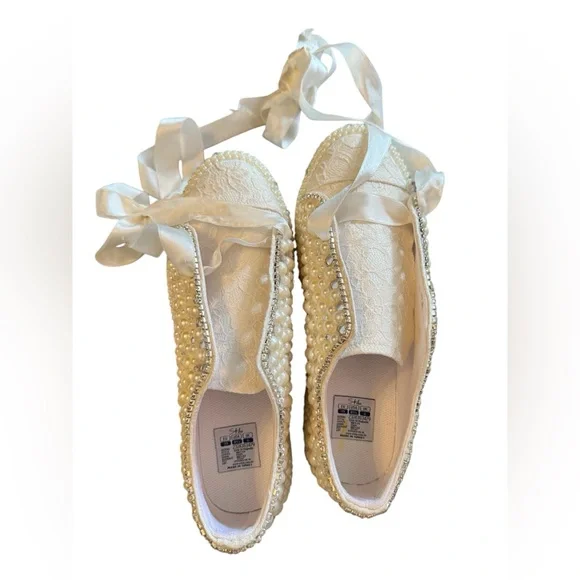 Stilo Cream Textured Espadrilles with Shimmery Finish|Made in Turkey. - Picture 4 of 12